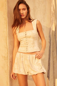 Woven Grove Floral Tapestry Bubble Shorts - ShopPromesa