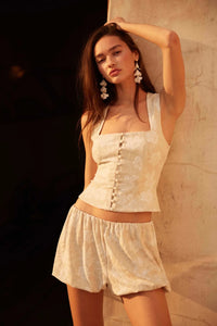 Woven Grove Floral Tapestry Bubble Shorts - ShopPromesa