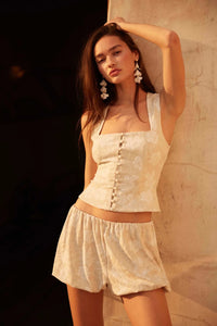 Woven Grove Floral Tapestry Bubble Shorts - ShopPromesa