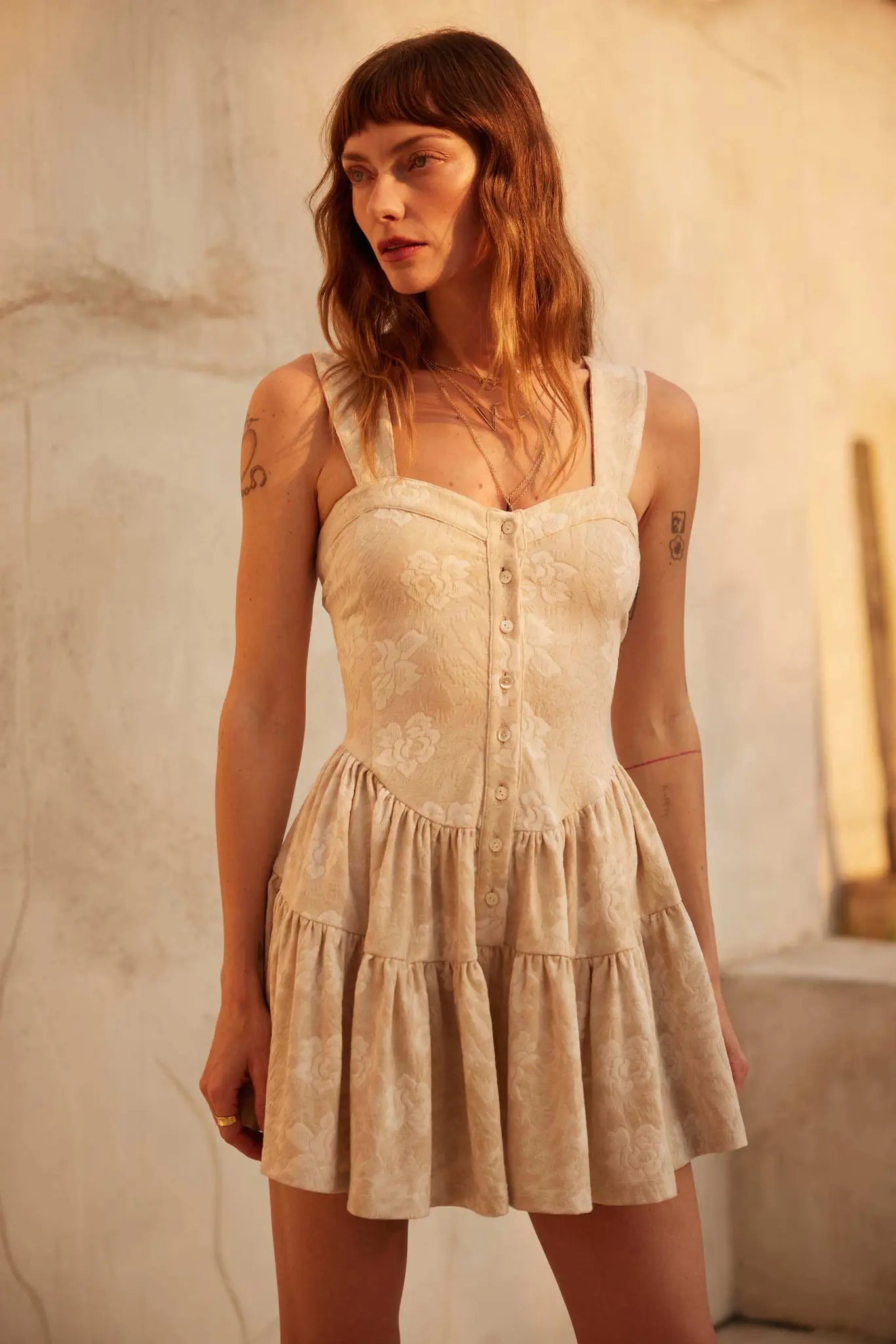 Jacquard Garden Floral Tapestry Ruffled Romper - ShopPromesa