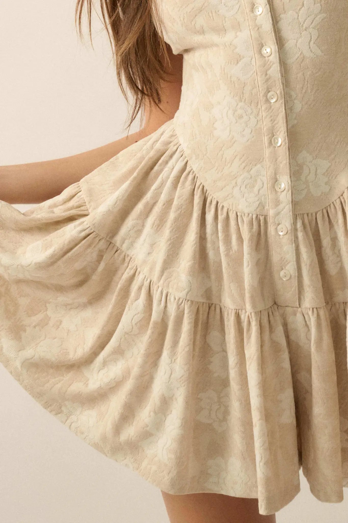 Jacquard Garden Floral Tapestry Ruffled Romper - ShopPromesa