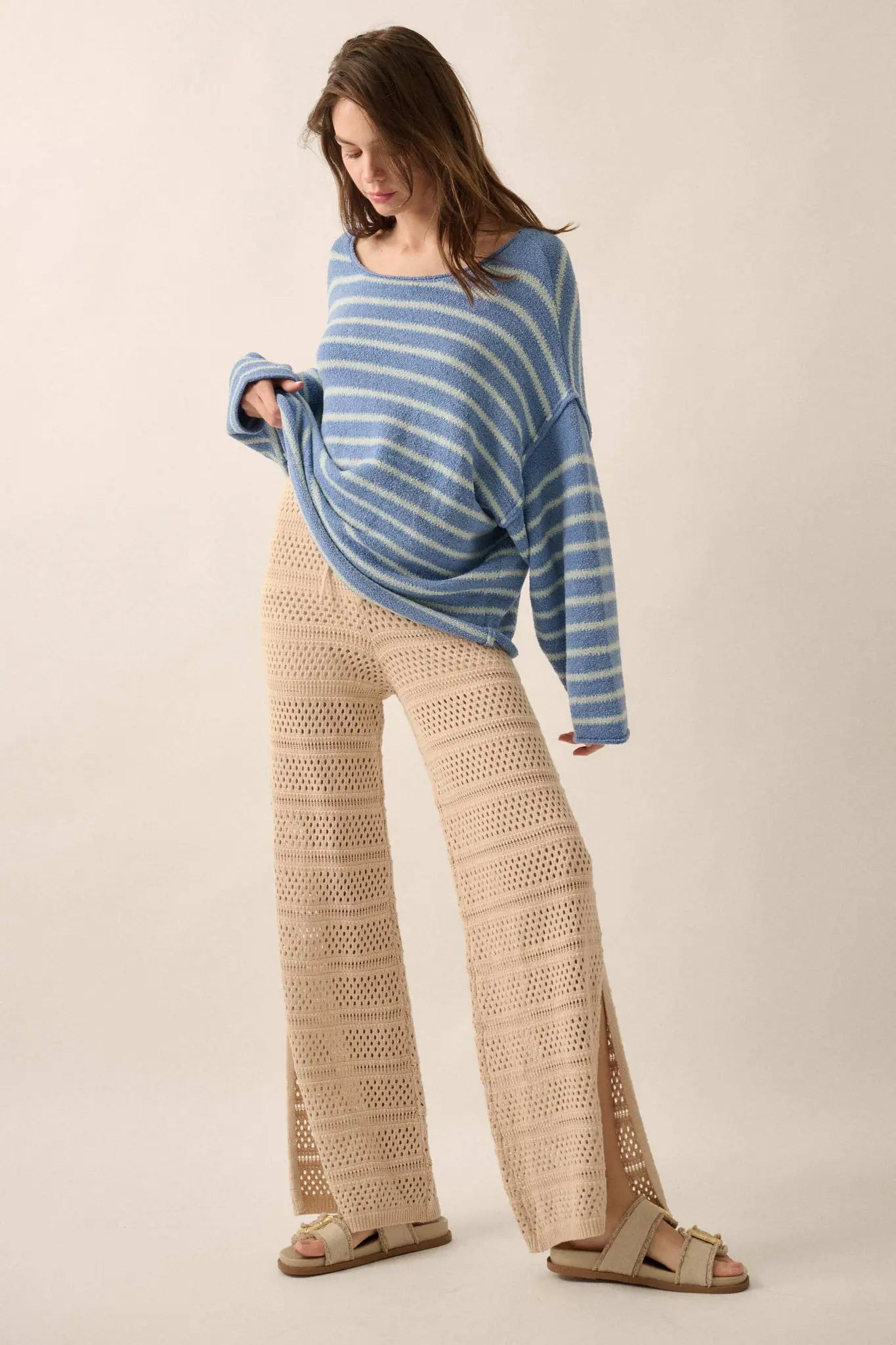 Peaceful Feeling Crochet Knit Split-Hem Pants - ShopPromesa