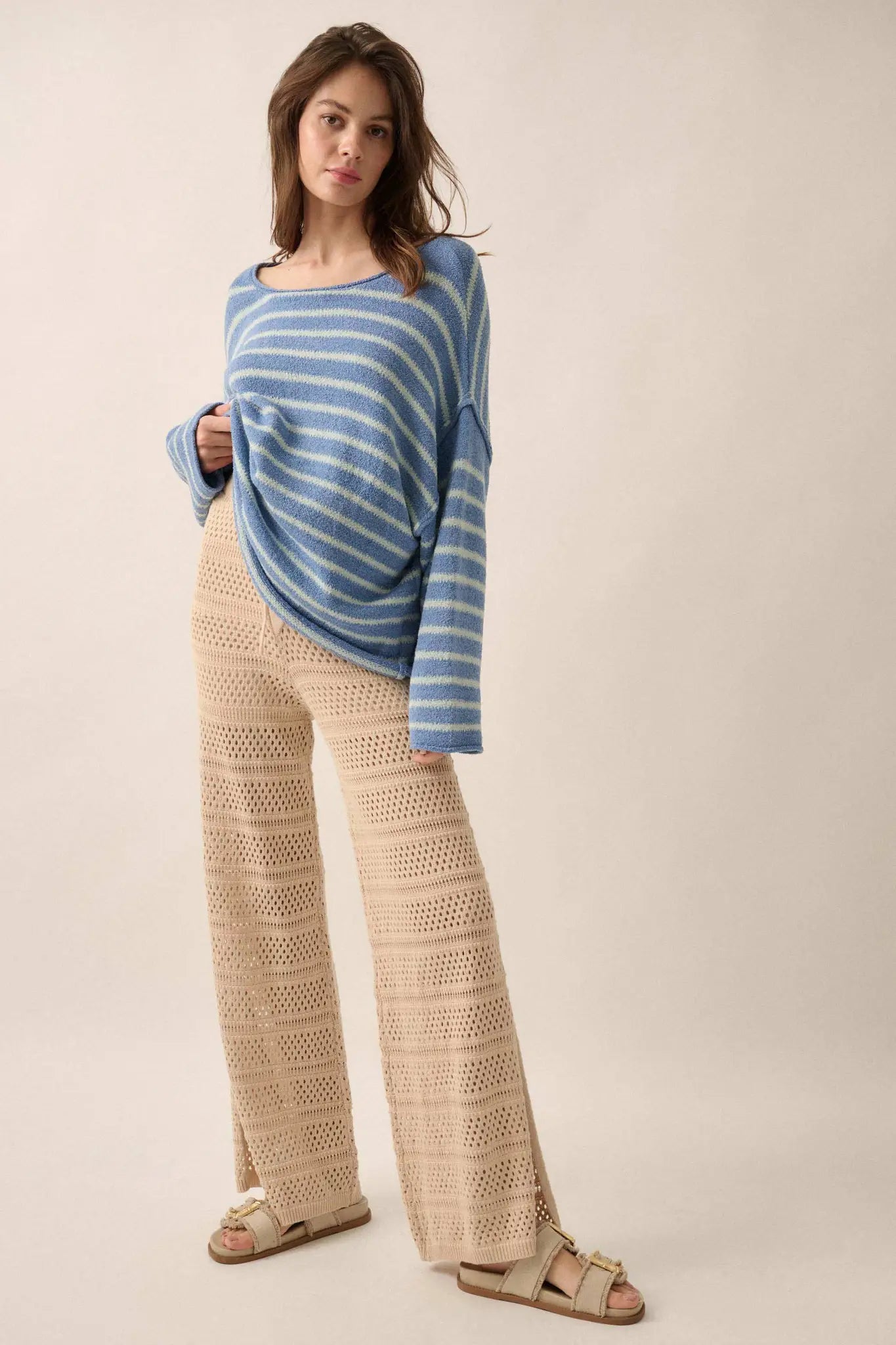 Peaceful Feeling Crochet Knit Split-Hem Pants - ShopPromesa