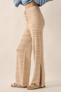 Peaceful Feeling Crochet Knit Split-Hem Pants - ShopPromesa