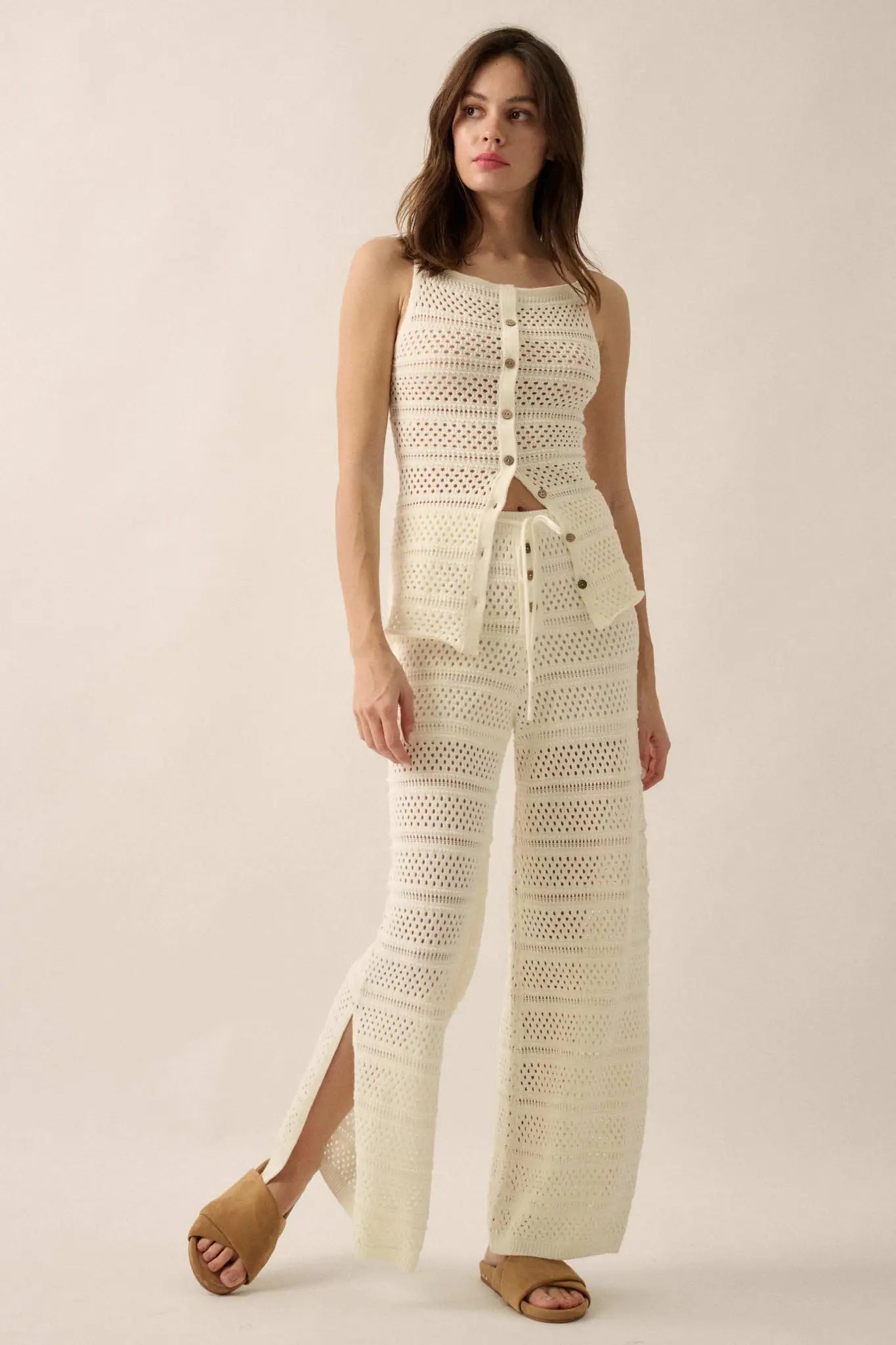 Peaceful Feeling Crochet Knit Split-Hem Pants - ShopPromesa