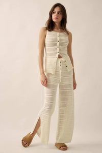 Peaceful Feeling Crochet Knit Split-Hem Pants - ShopPromesa