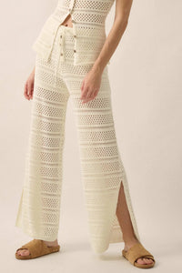 Peaceful Feeling Crochet Knit Split-Hem Pants - ShopPromesa