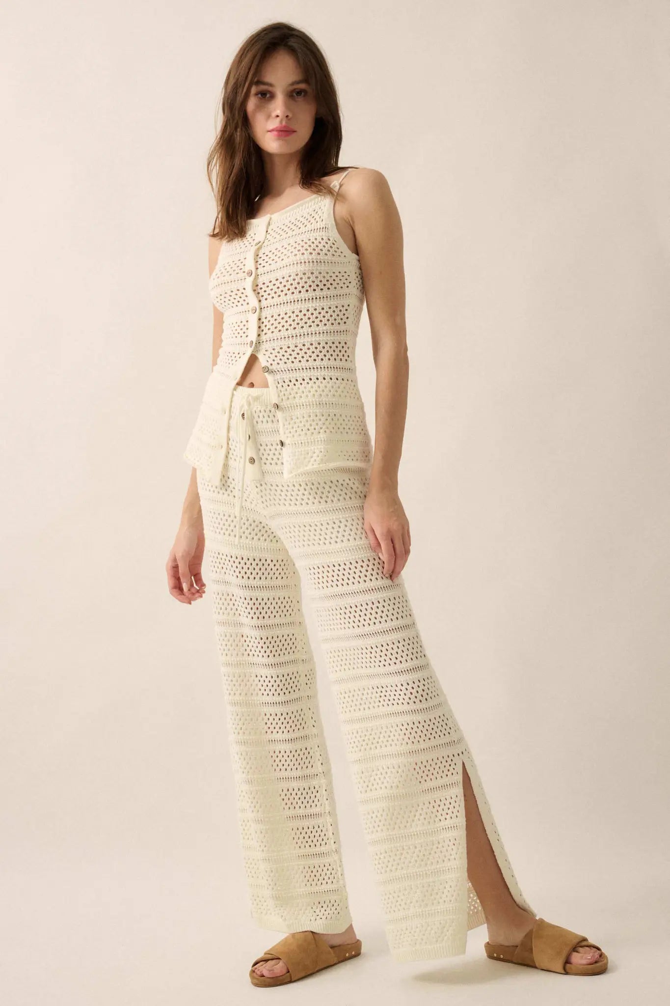 Peaceful Feeling Crochet Knit Split-Hem Pants - ShopPromesa