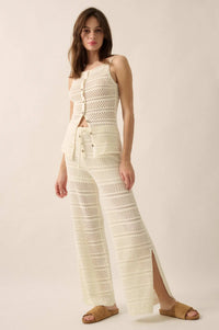 Peaceful Feeling Crochet Knit Split-Hem Pants - ShopPromesa