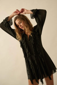 Wind Song Mesh Cascade Ruffle Peasant Romper - ShopPromesa