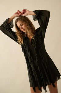 Wind Song Mesh Cascade Ruffle Peasant Romper - ShopPromesa