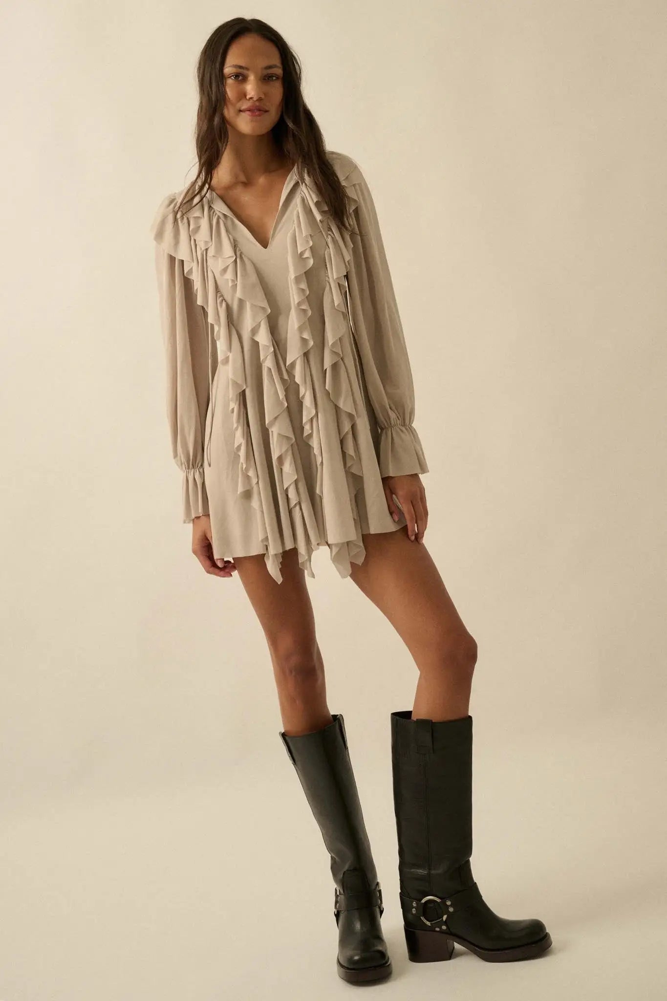 Wind Song Mesh Cascade Ruffle Peasant Romper - ShopPromesa