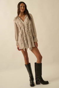 Wind Song Mesh Cascade Ruffle Peasant Romper - ShopPromesa