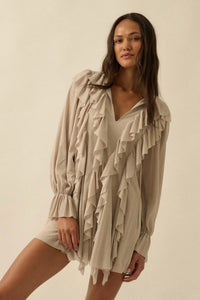 Wind Song Mesh Cascade Ruffle Peasant Romper - ShopPromesa