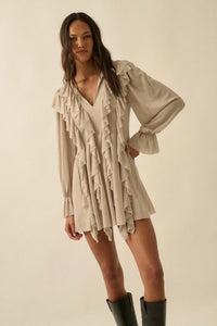 Wind Song Mesh Cascade Ruffle Peasant Romper - ShopPromesa