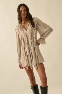 Wind Song Mesh Cascade Ruffle Peasant Romper - ShopPromesa