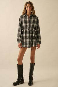 By the Fire Distressed Plaid Flannel Shirt Romper - ShopPromesa