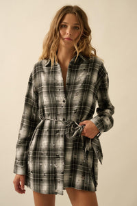 By the Fire Distressed Plaid Flannel Shirt Romper - ShopPromesa