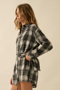 By the Fire Distressed Plaid Flannel Shirt Romper - ShopPromesa