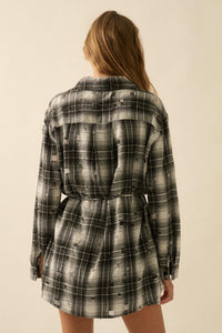 By the Fire Distressed Plaid Flannel Shirt Romper - ShopPromesa