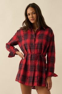 By the Fire Distressed Plaid Flannel Shirt Romper - ShopPromesa