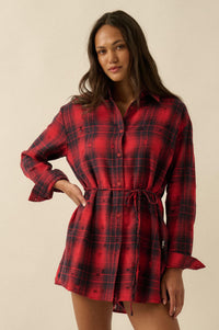 By the Fire Distressed Plaid Flannel Shirt Romper - ShopPromesa