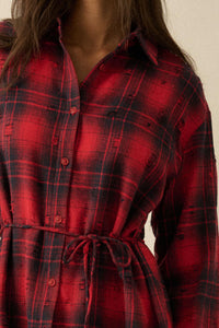 By the Fire Distressed Plaid Flannel Shirt Romper - ShopPromesa