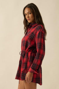 By the Fire Distressed Plaid Flannel Shirt Romper - ShopPromesa