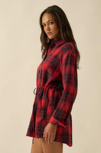 By the Fire Distressed Plaid Flannel Shirt Romper - ShopPromesa