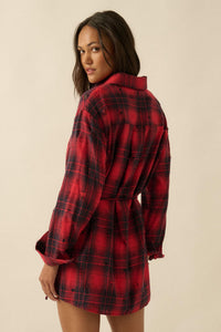 By the Fire Distressed Plaid Flannel Shirt Romper - ShopPromesa