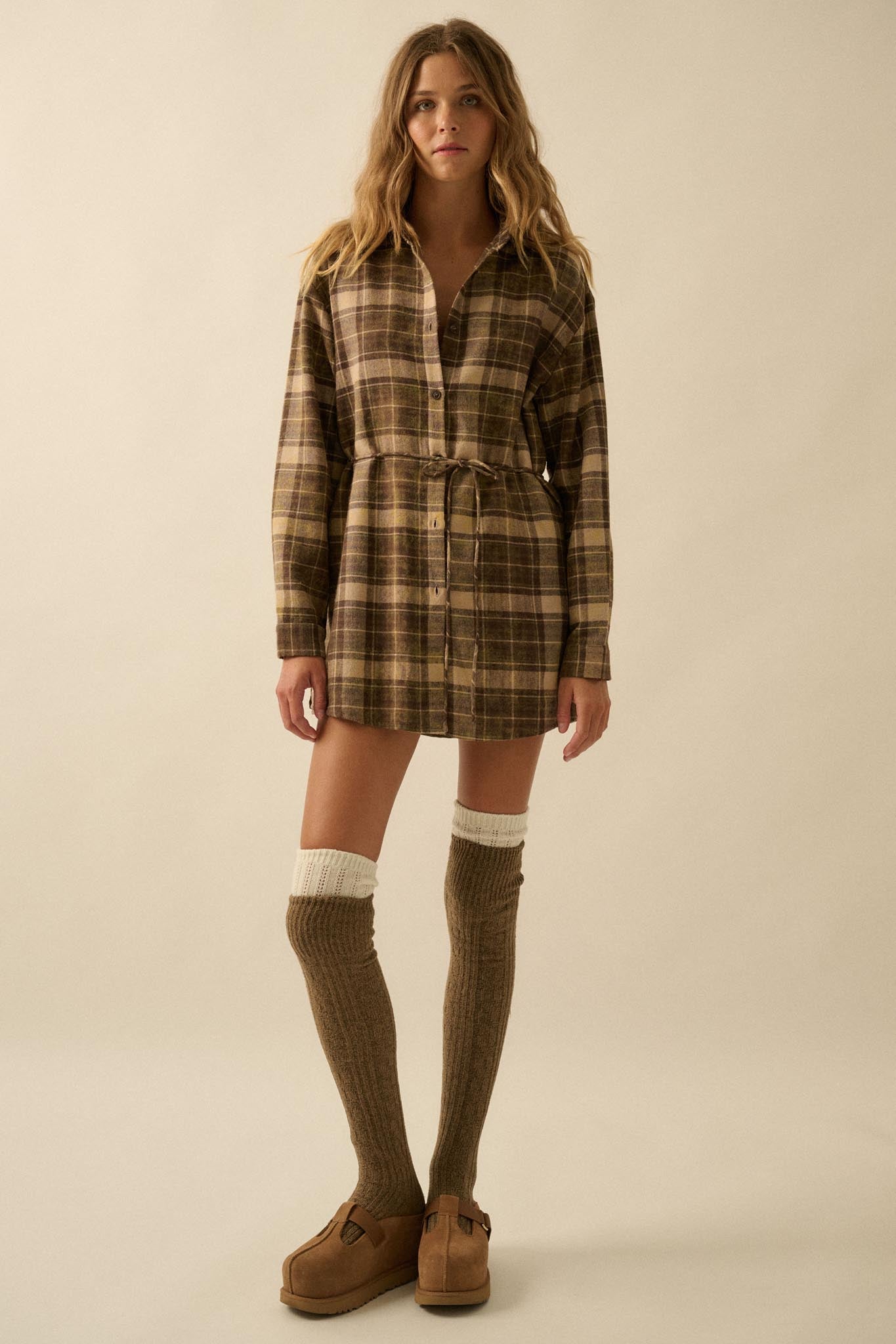 Hearth and Home Plaid Flannel Belted Shirt Romper