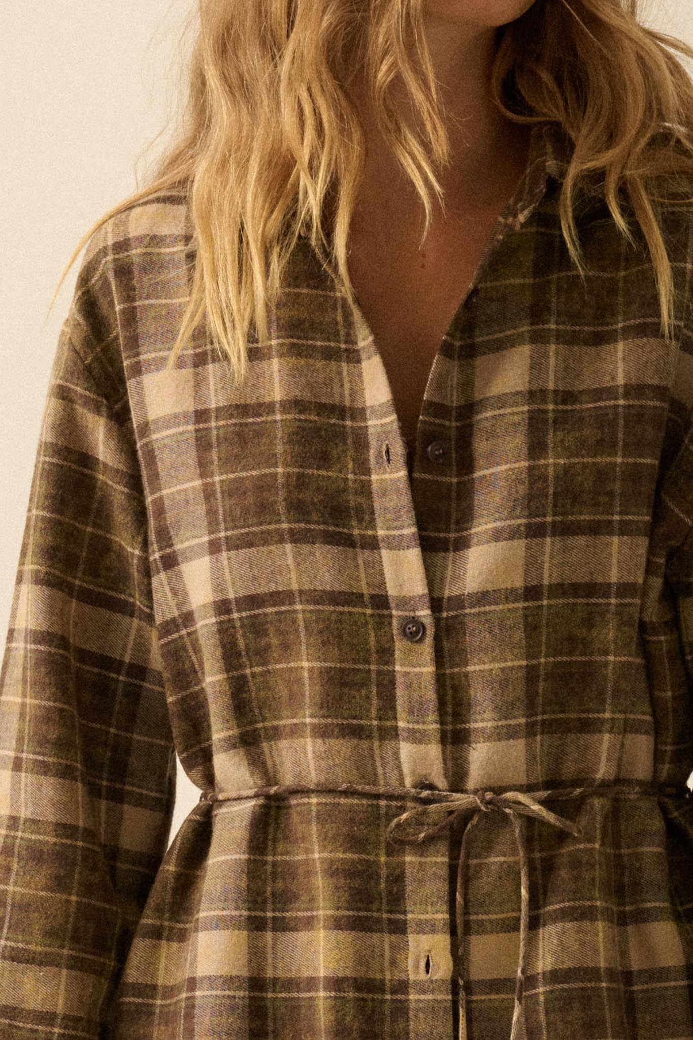 Hearth and Home Plaid Flannel Belted Shirt Romper