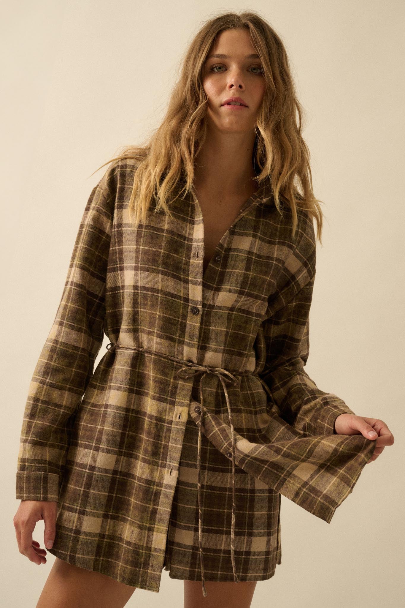 Hearth and Home Plaid Flannel Belted Shirt Romper