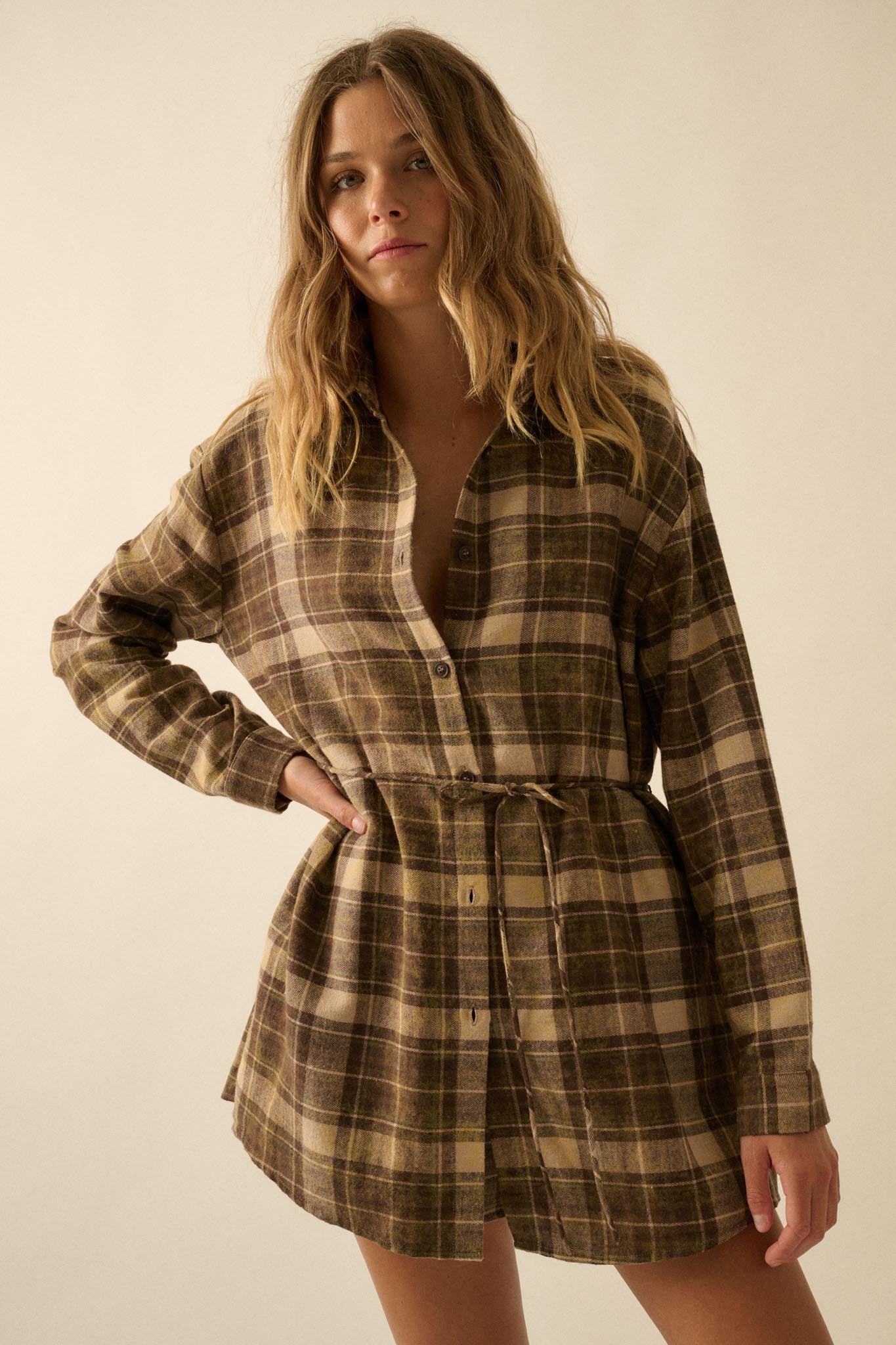 Hearth and Home Plaid Flannel Belted Shirt Romper