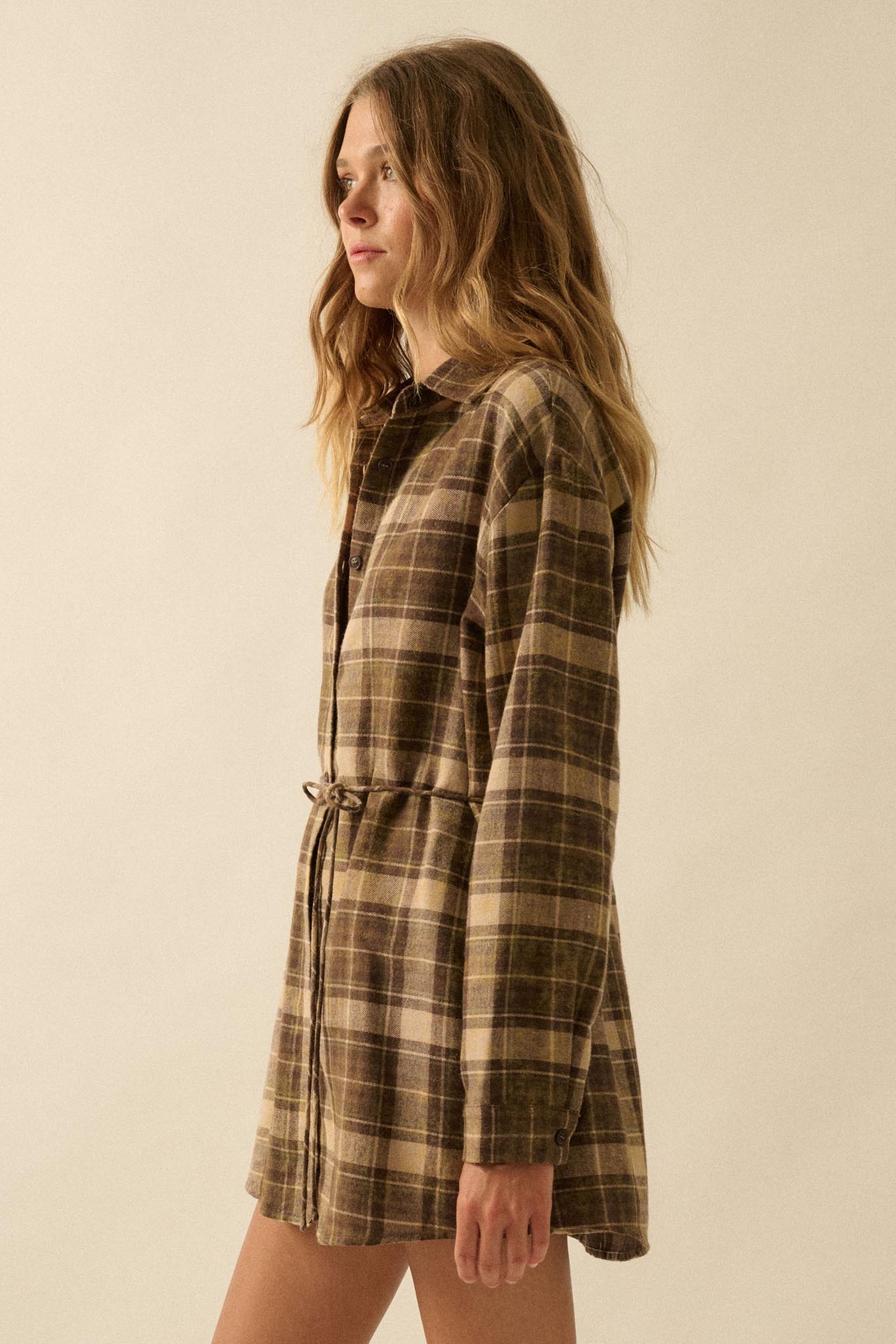 Hearth and Home Plaid Flannel Belted Shirt Romper