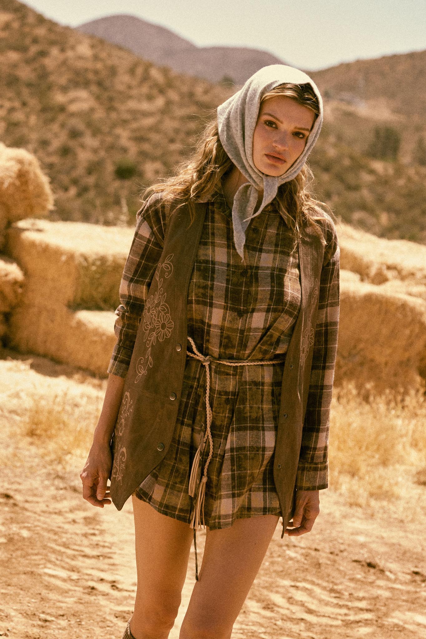 Hearth and Home Plaid Flannel Belted Shirt Romper