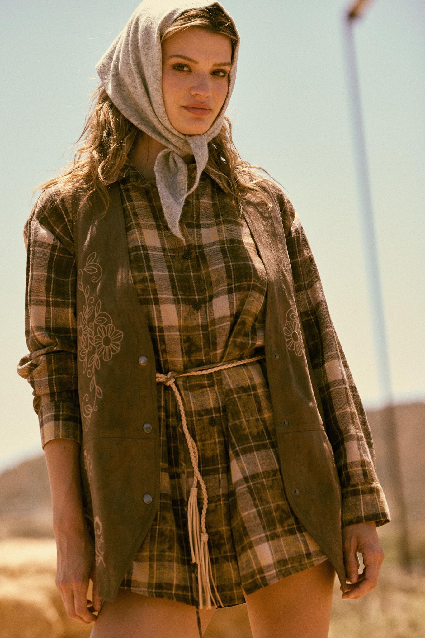 Hearth and Home Plaid Flannel Belted Shirt Romper