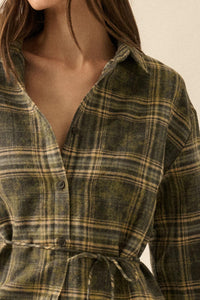 Hearth and Home Plaid Flannel Belted Shirt Romper - ShopPromesa