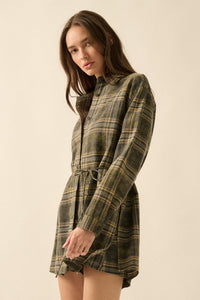 Hearth and Home Plaid Flannel Belted Shirt Romper - ShopPromesa