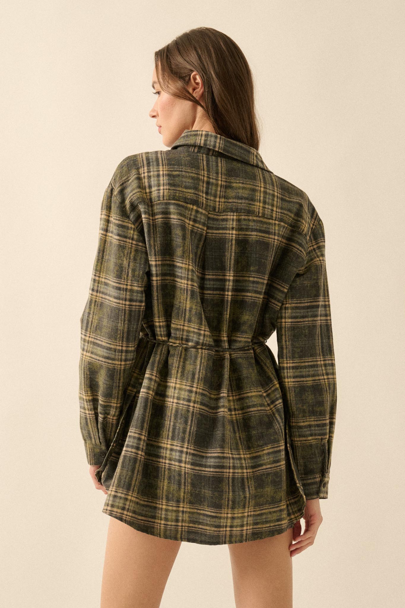 Hearth and Home Plaid Flannel Belted Shirt Romper - ShopPromesa