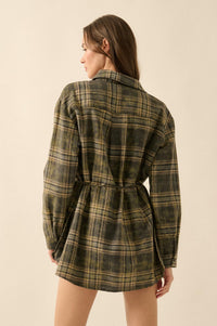 Hearth and Home Plaid Flannel Belted Shirt Romper - ShopPromesa