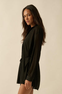 After Hours Ribbed Mesh Belted Shirt Romper - ShopPromesa