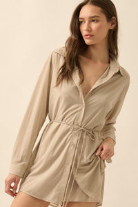 After Hours Ribbed Mesh Belted Shirt Romper - ShopPromesa