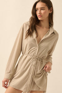 After Hours Ribbed Mesh Belted Shirt Romper - ShopPromesa