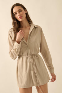 After Hours Ribbed Mesh Belted Shirt Romper - ShopPromesa