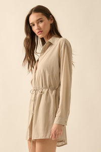 After Hours Ribbed Mesh Belted Shirt Romper - ShopPromesa