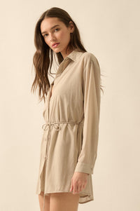After Hours Ribbed Mesh Belted Shirt Romper - ShopPromesa