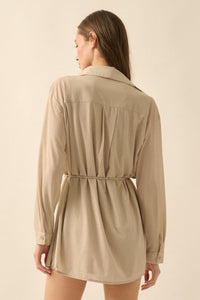 After Hours Ribbed Mesh Belted Shirt Romper - ShopPromesa