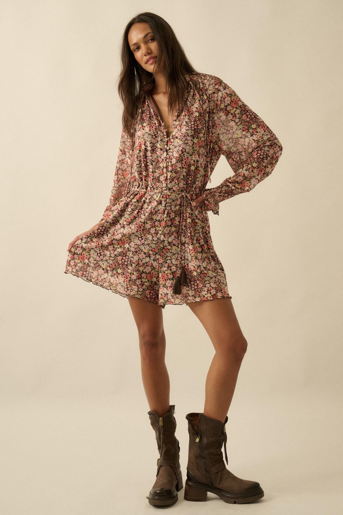 Picking Wildflowers Floral Mesh Belted Romper - ShopPromesa