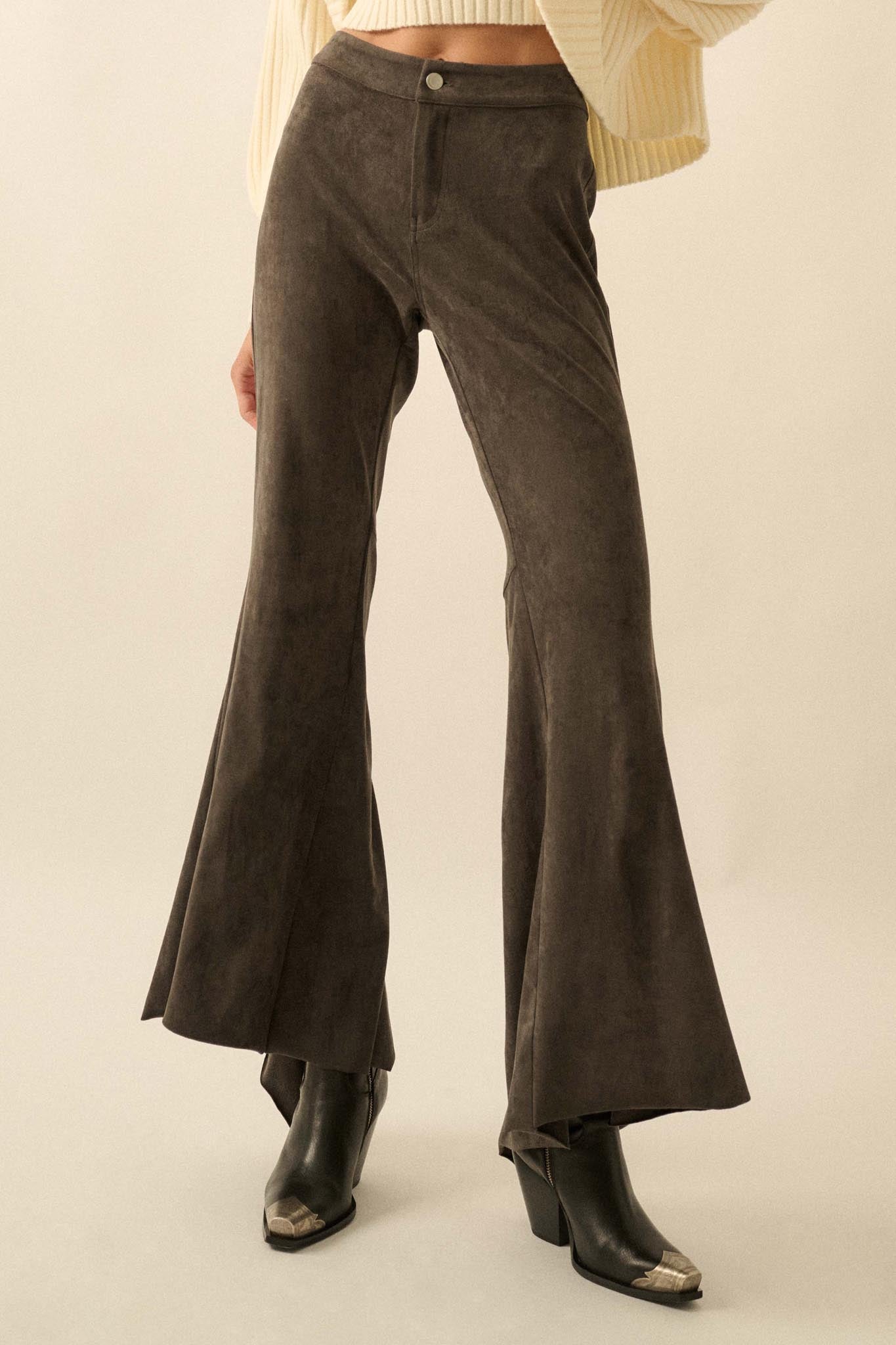 Touch of Flair Vegan Suede Flare Pants - ShopPromesa